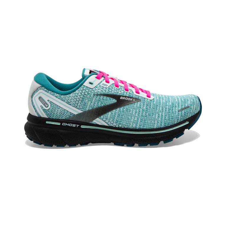 Brooks Ghost 14 Cushioned Women's Road Running Shoes - White/Black/Blue Light (30684-LUOG)
